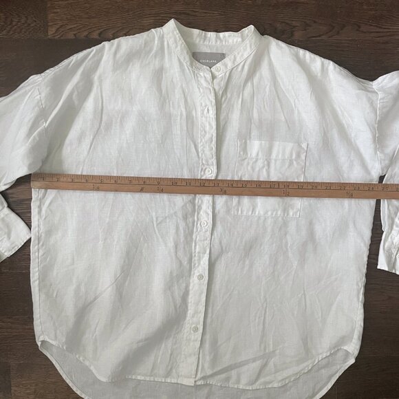 Everlane Woman's White Linen Collarless Oversize Shirt Blouse-Size 4 - Picture 6 of 7